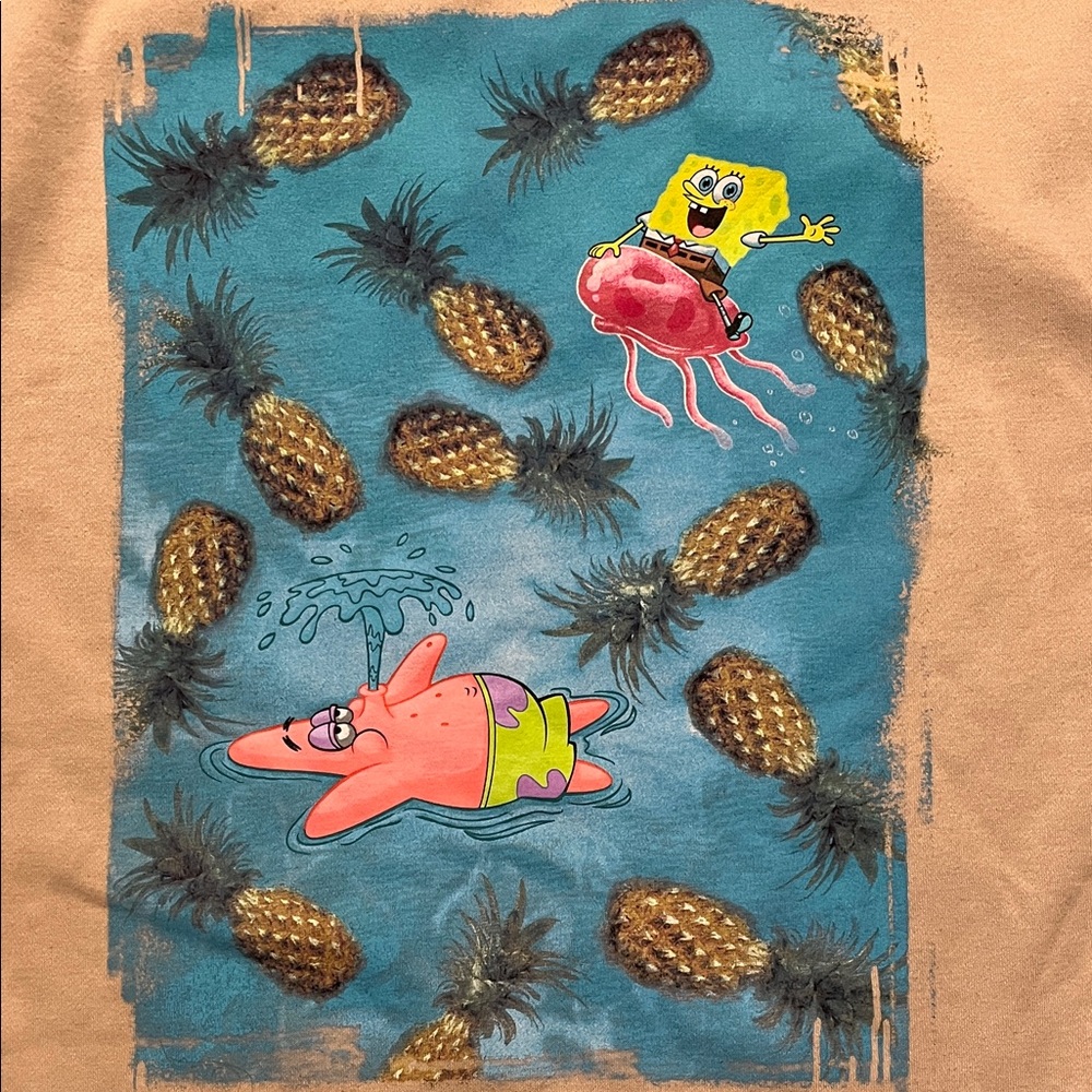 Nickelodeon Beige Crewneck Sweatshirt with SpongeBob and Patrick Graphic Size L - Picture 6 of 6
